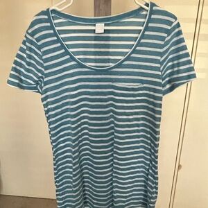 Free Press Teal and White Striped Tee